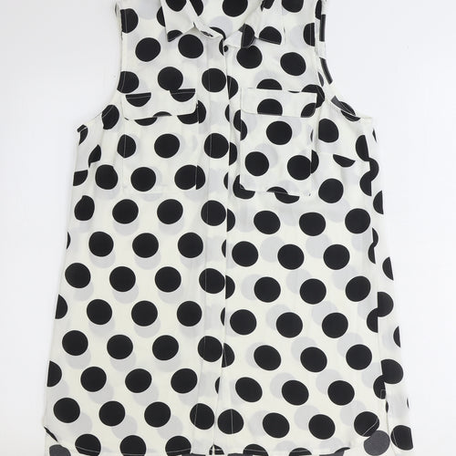 TU Womens White Polka Dot Polyester Basic Button-Up Size 10 Collared