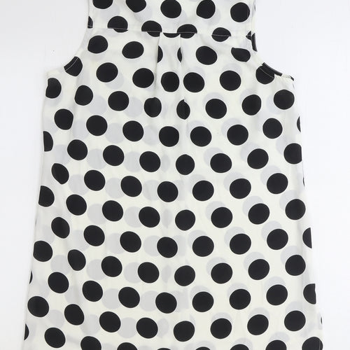TU Womens White Polka Dot Polyester Basic Button-Up Size 10 Collared