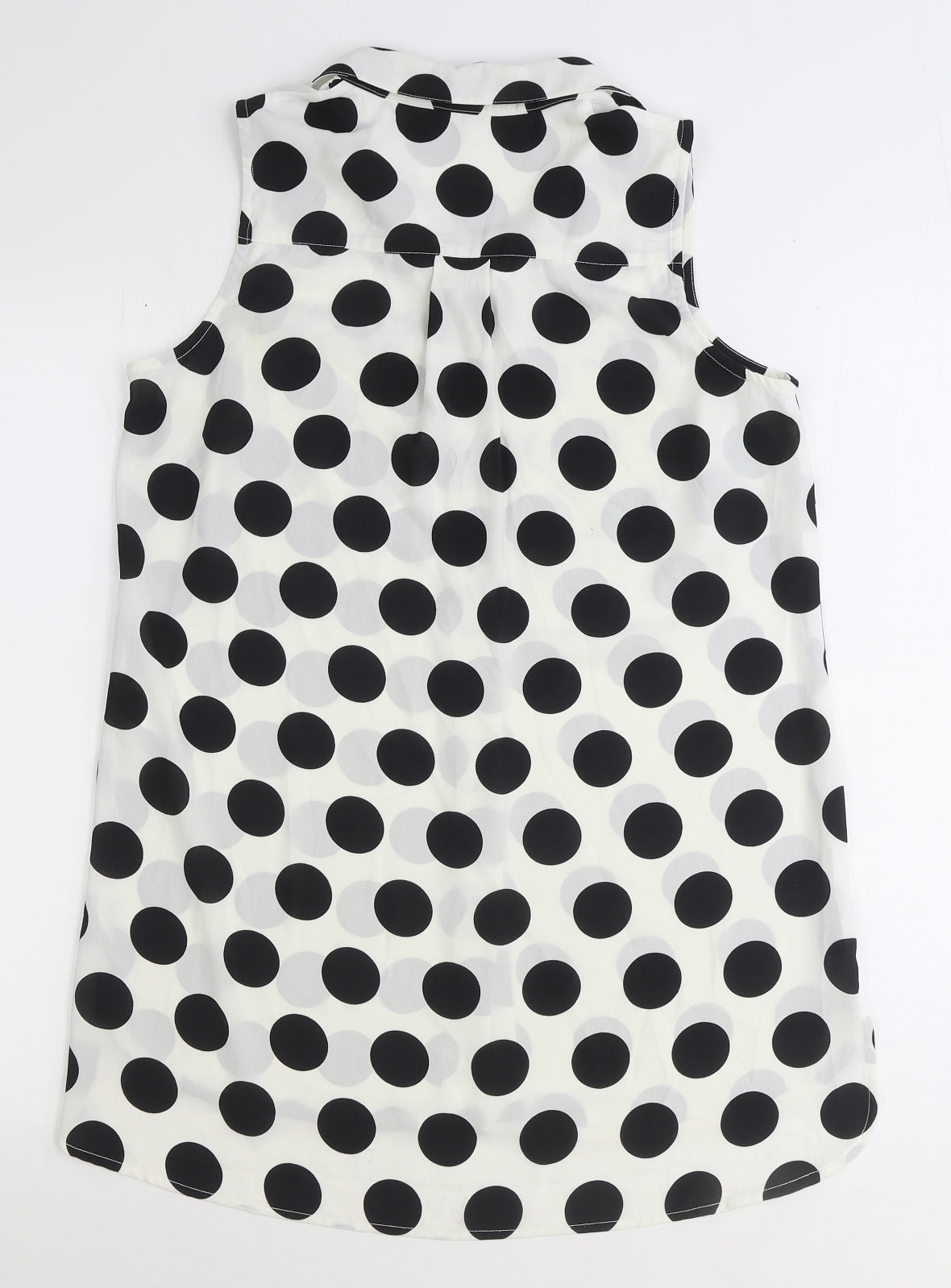 TU Womens White Polka Dot Polyester Basic Button-Up Size 10 Collared