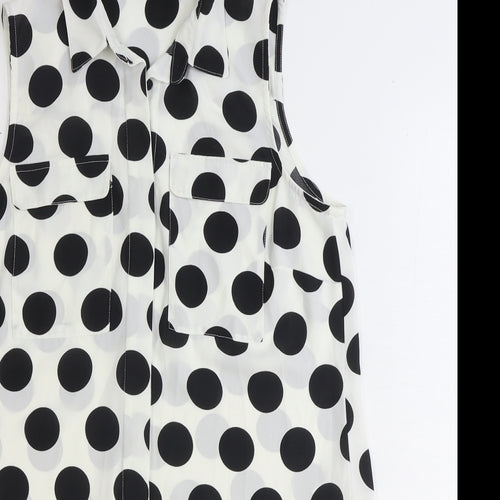 TU Womens White Polka Dot Polyester Basic Button-Up Size 10 Collared