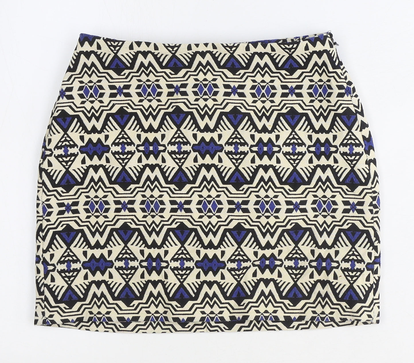H&M Womens Beige Geometric Polyester Mini Skirt Size 4 Zip