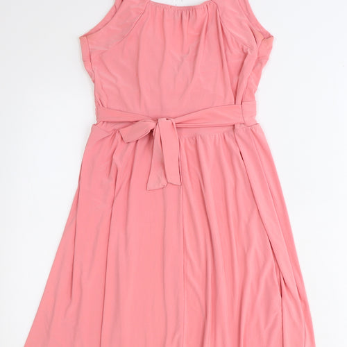Pilot Womens Pink Viscose Fit & Flare Size 12 V-Neck Tie