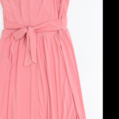 Pilot Womens Pink Viscose Fit & Flare Size 12 V-Neck Tie