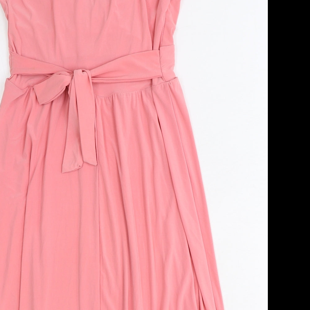 Pilot Womens Pink Viscose Fit & Flare Size 12 V-Neck Tie