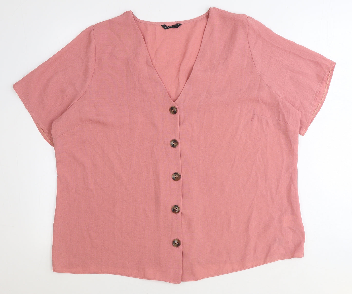 Preworn Womens Pink Polyester Basic Blouse Size 20 V-Neck