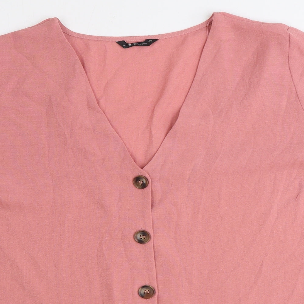 Preworn Womens Pink Polyester Basic Blouse Size 20 V-Neck