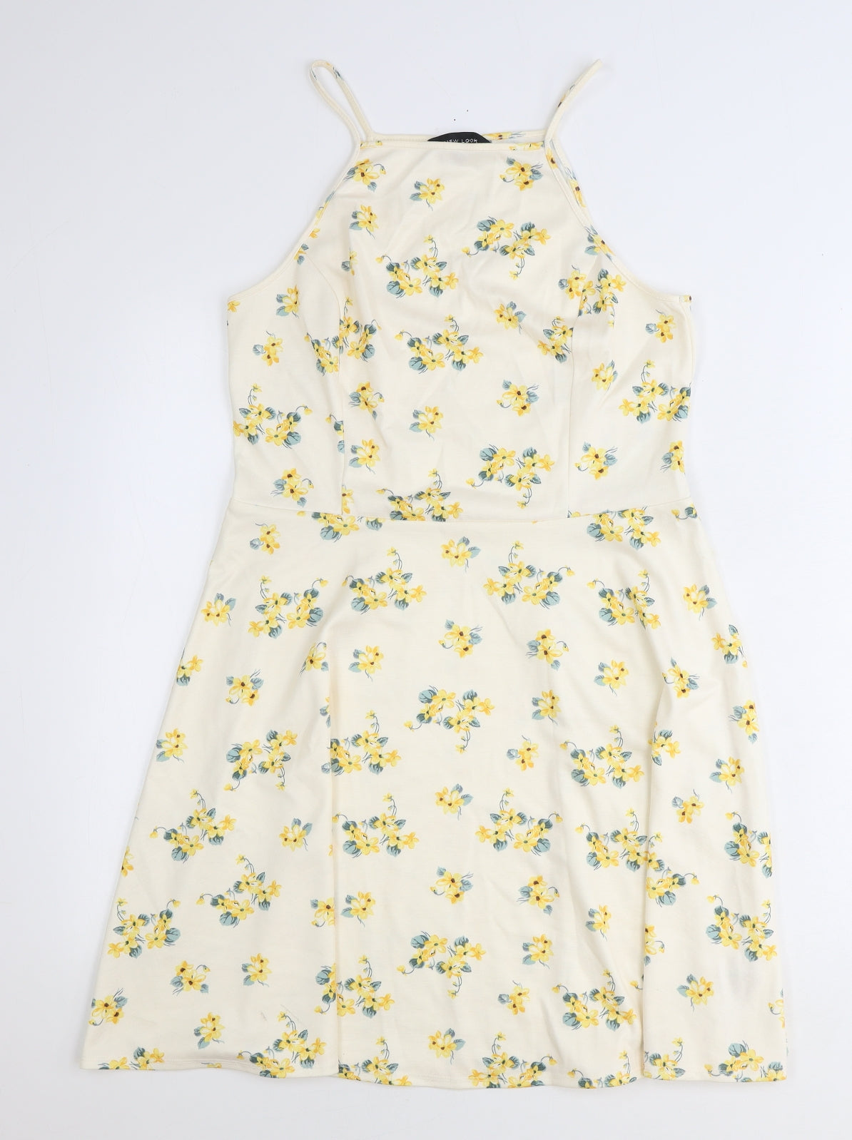 New Look Womens Yellow Floral Polyester Slip Dress Size 12 Square Neck Pullover