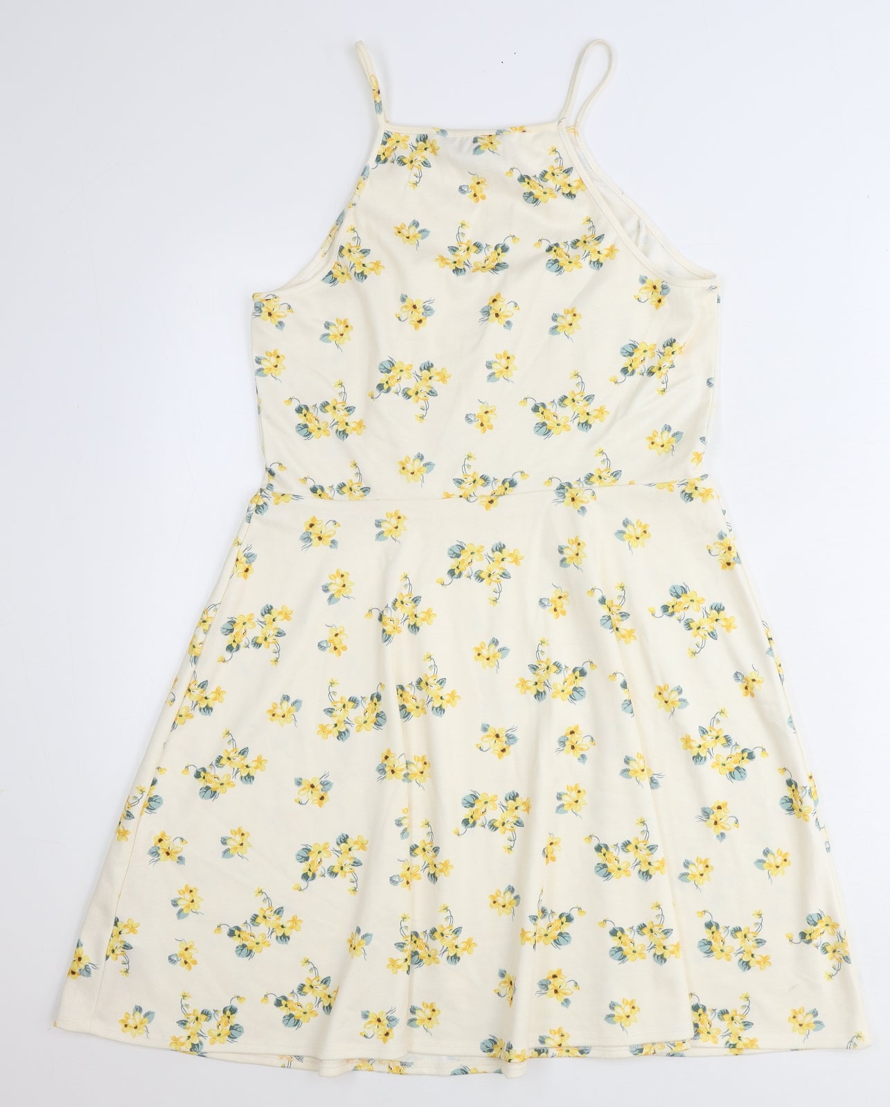 New Look Womens Yellow Floral Polyester Slip Dress Size 12 Square Neck Pullover