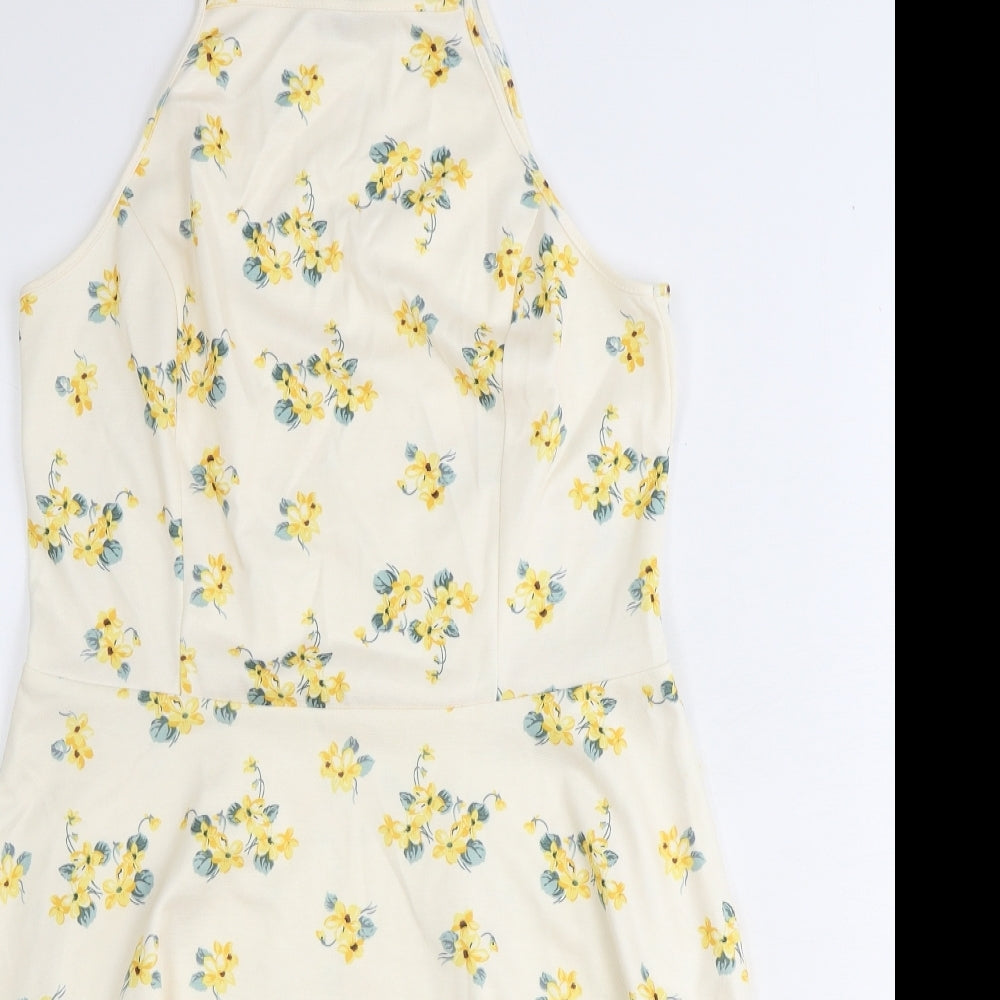 New Look Womens Yellow Floral Polyester Slip Dress Size 12 Square Neck Pullover