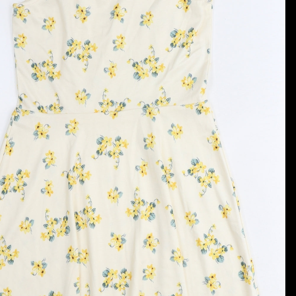New Look Womens Yellow Floral Polyester Slip Dress Size 12 Square Neck Pullover