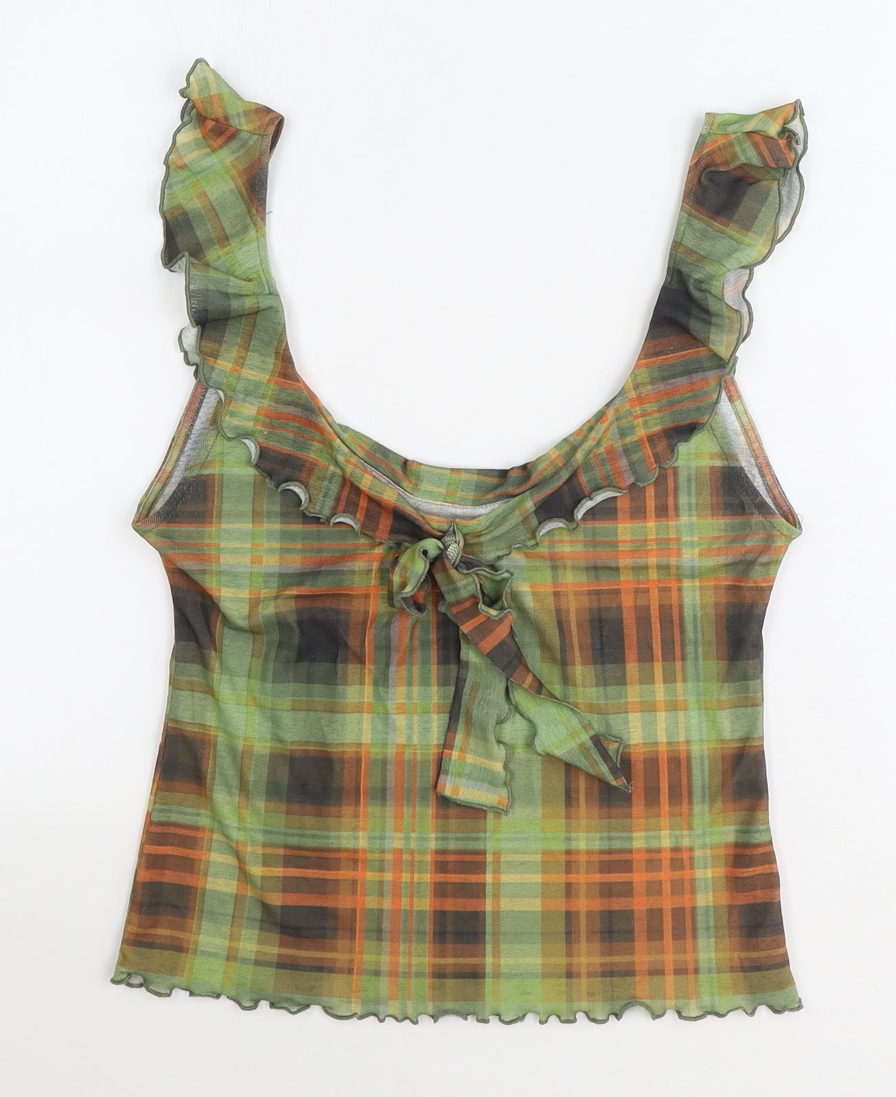 Topshop Womens Green Plaid Polyester Camisole Tank Size M Scoop Neck - Size 12/14