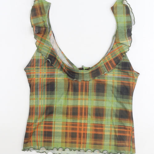 Topshop Womens Green Plaid Polyester Camisole Tank Size M Scoop Neck - Size 12/14