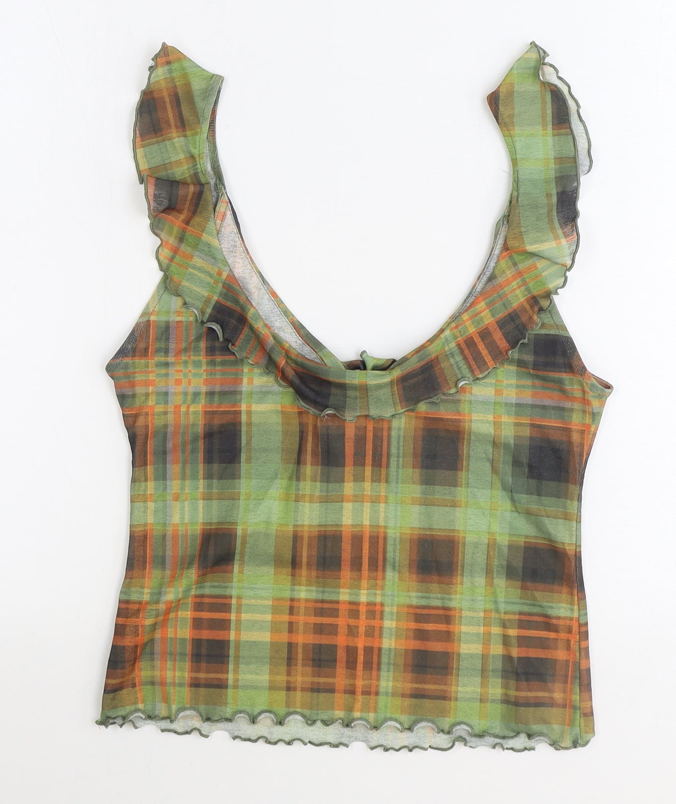 Topshop Womens Green Plaid Polyester Camisole Tank Size M Scoop Neck - Size 12/14