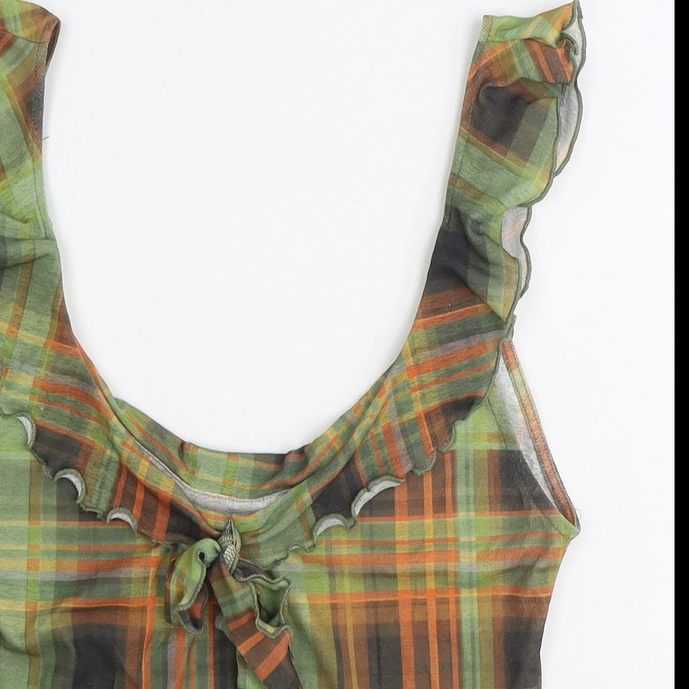 Topshop Womens Green Plaid Polyester Camisole Tank Size M Scoop Neck - Size 12/14