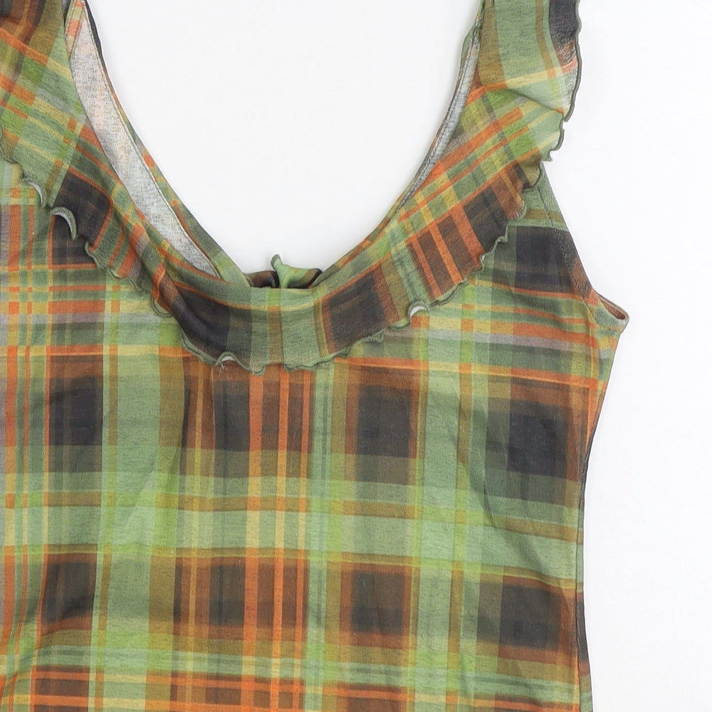 Topshop Womens Green Plaid Polyester Camisole Tank Size M Scoop Neck - Size 12/14