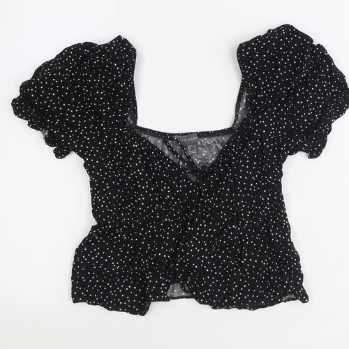 Primark Womens Black Geometric Polyester Basic Blouse Size 6 V-Neck - Stars