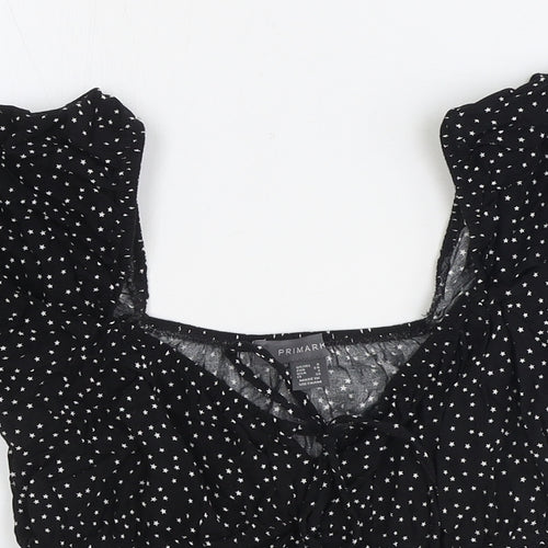 Primark Womens Black Geometric Polyester Basic Blouse Size 6 V-Neck - Stars