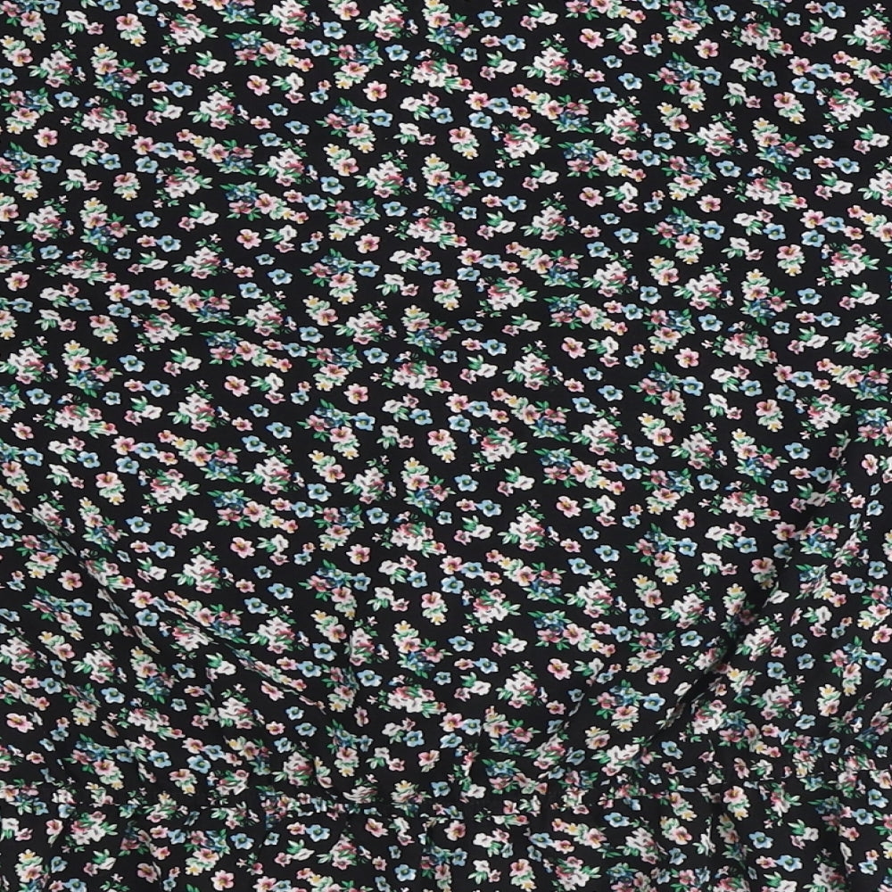 Topshop Womens Black Floral Polyester Cropped Blouse Size 12 Scoop Neck