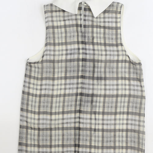 Zara Womens White Plaid Polyester Basic Tank Size S Round Neck