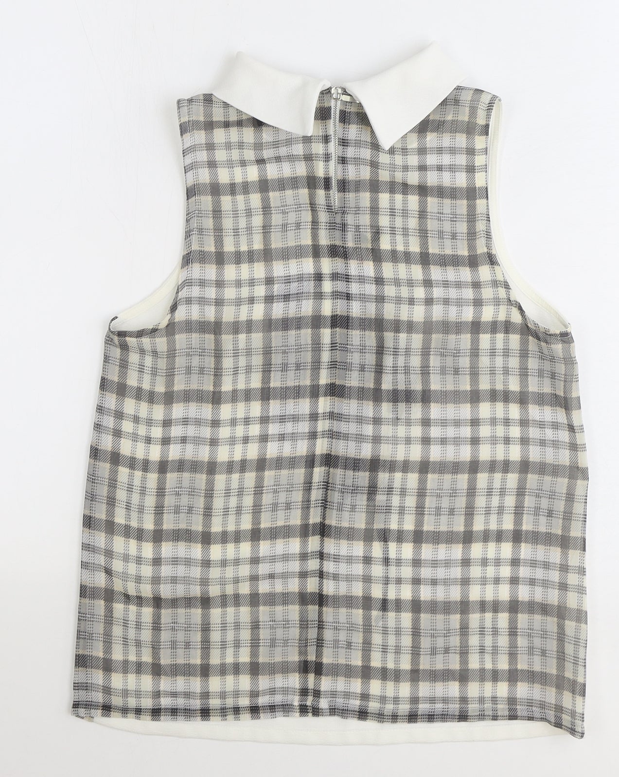 Zara Womens White Plaid Polyester Basic Tank Size S Round Neck
