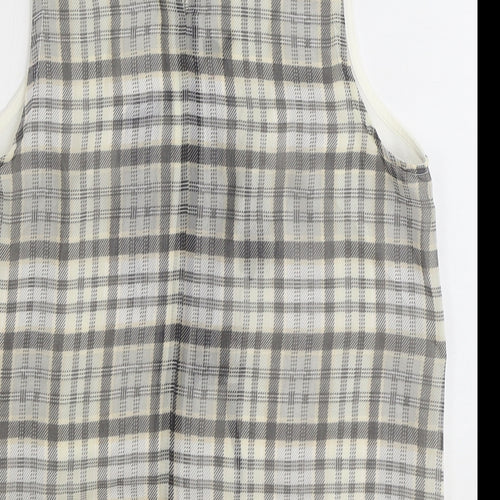 Zara Womens White Plaid Polyester Basic Tank Size S Round Neck