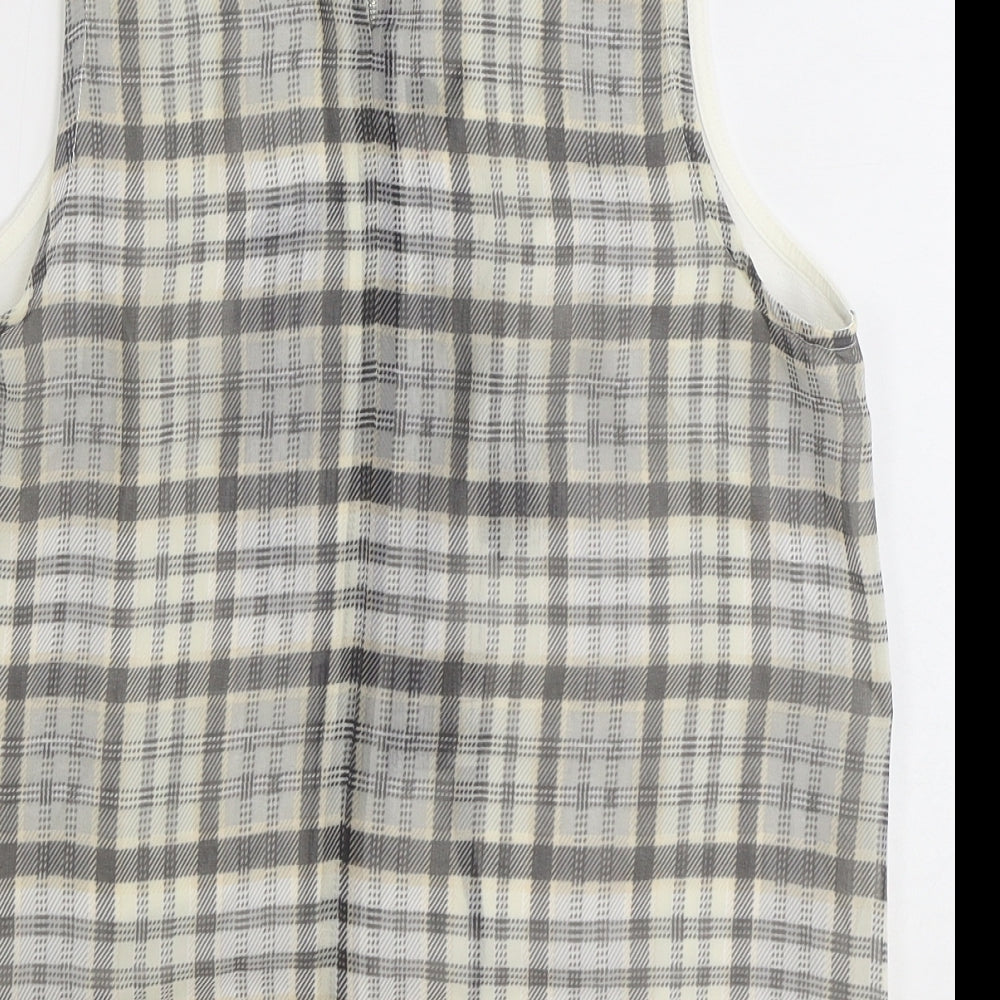 Zara Womens White Plaid Polyester Basic Tank Size S Round Neck