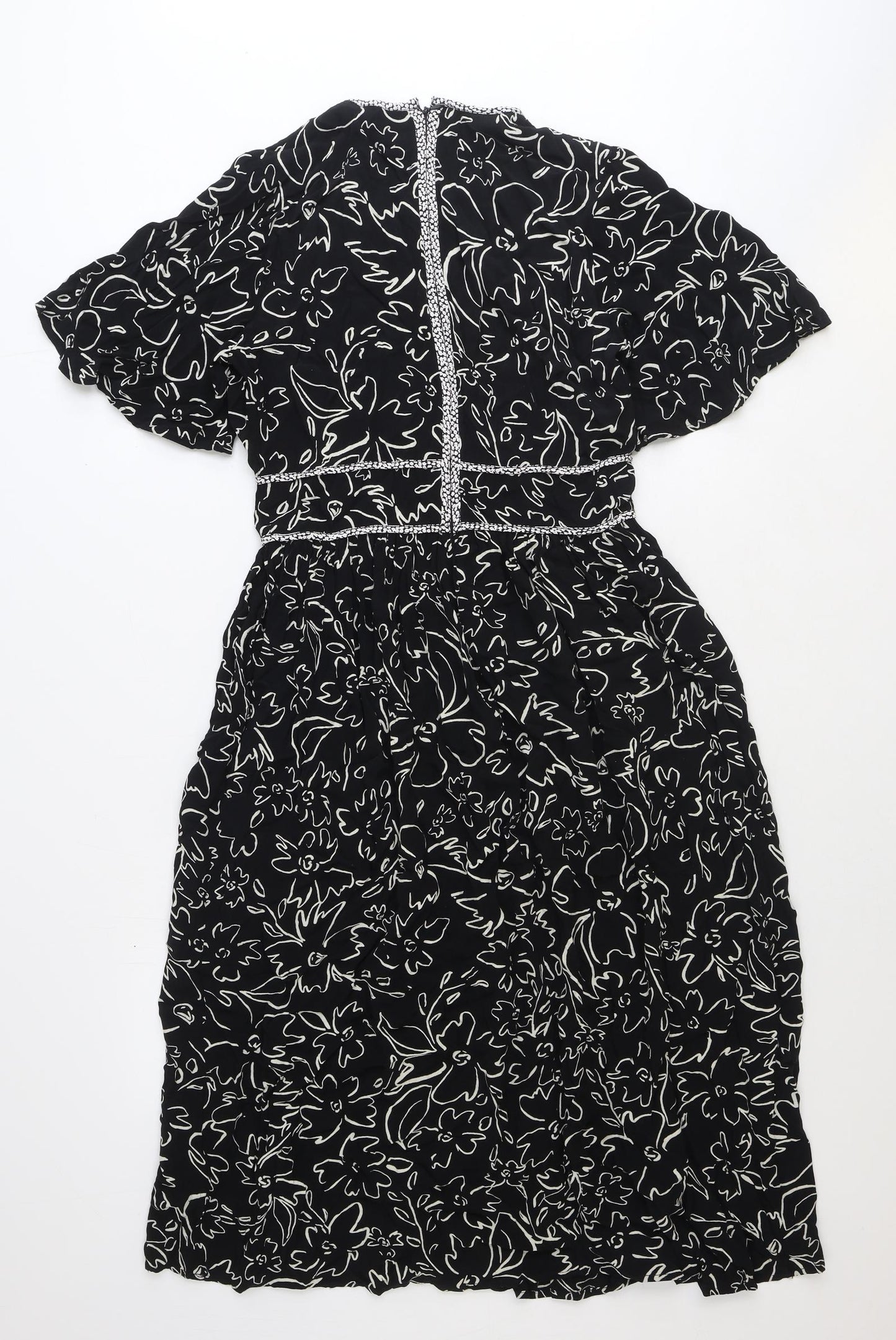 Great Plains Womens Black Geometric Viscose A-Line Size 12 Round Neck Zip