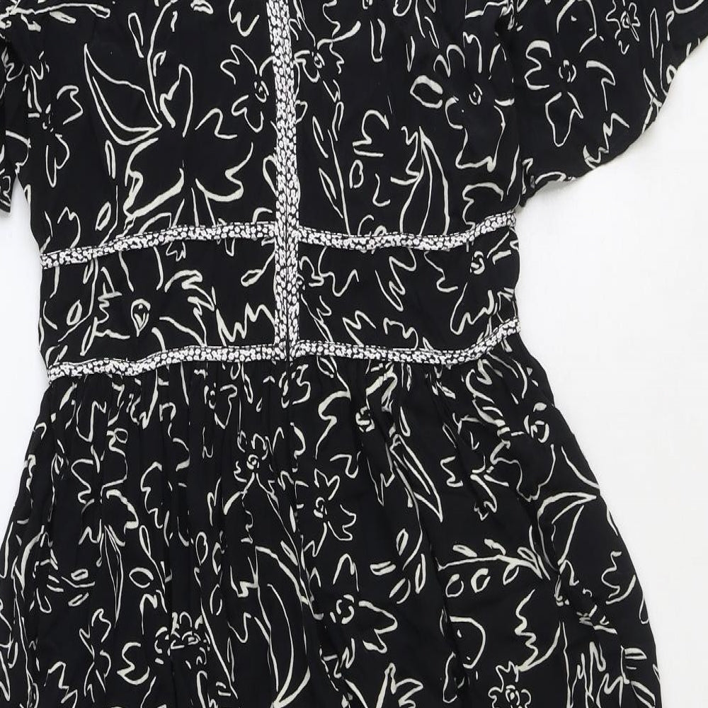 Great Plains Womens Black Geometric Viscose A-Line Size 12 Round Neck Zip