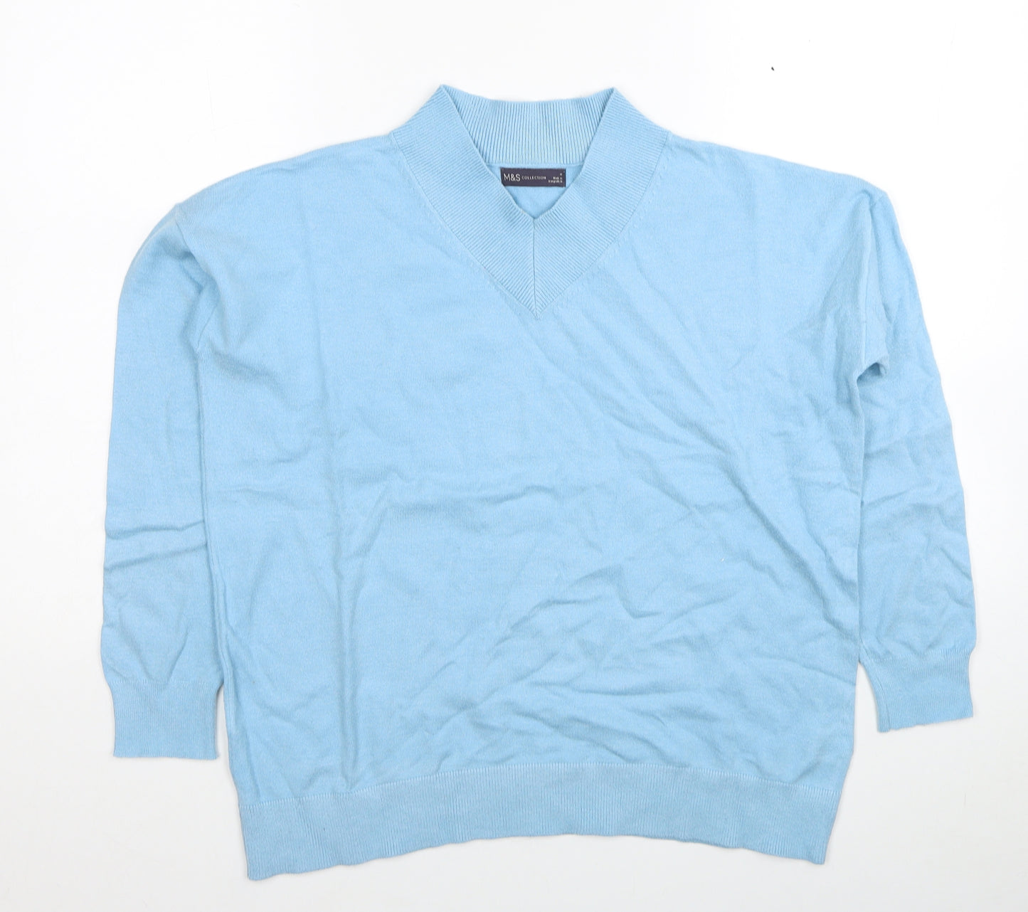 Marks and Spencer Womens Blue V-Neck Viscose Pullover Jumper Size M