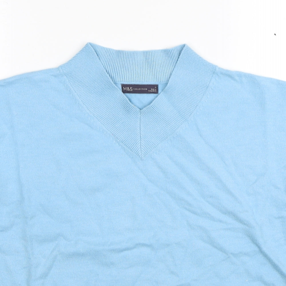 Marks and Spencer Womens Blue V-Neck Viscose Pullover Jumper Size M
