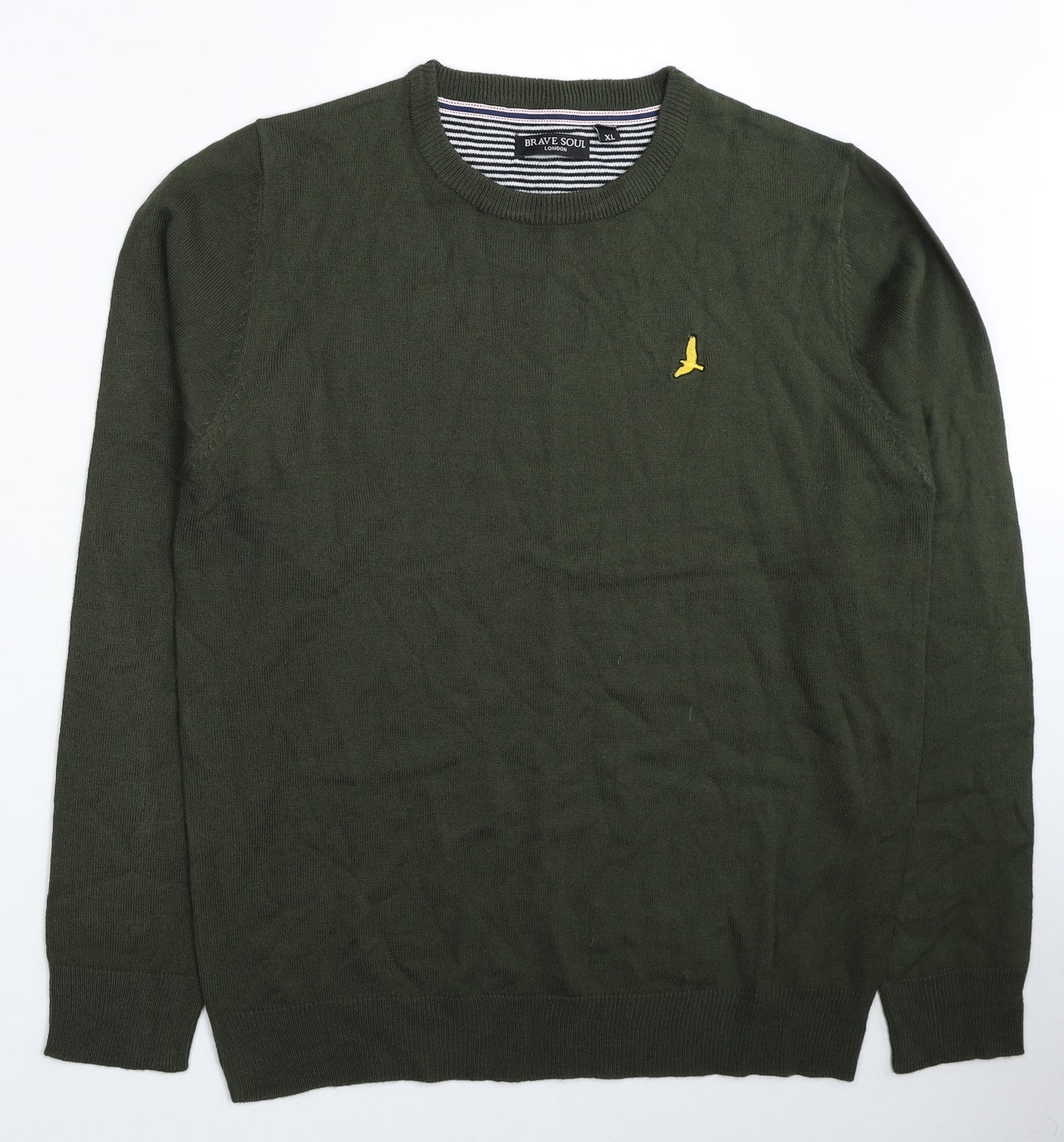 Brave Soul Mens Green Round Neck Acrylic Pullover Jumper Size XL