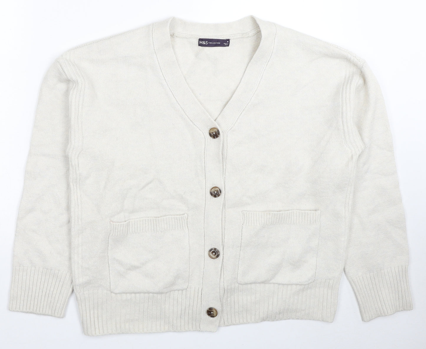 Marks and Spencer Womens Beige V-Neck Polyester Cardigan Jumper Size M