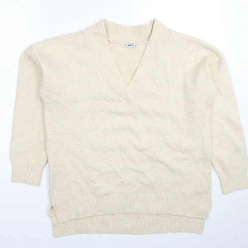 Collection Pimkie Womens Beige V-Neck Acrylic Pullover Jumper Size S