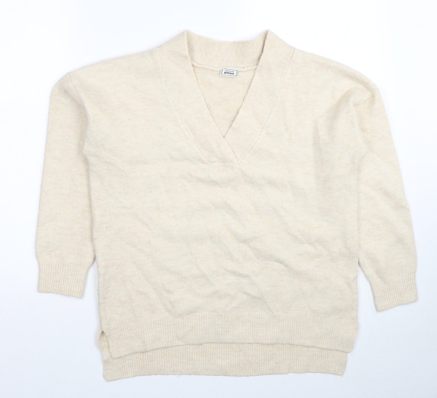 Collection Pimkie Womens Beige V-Neck Acrylic Pullover Jumper Size S