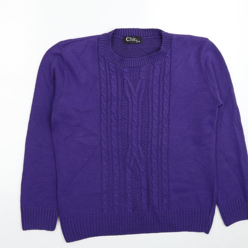 CHIC Womens Purple Round Neck Acrylic Pullover Jumper Size S - Size S/M