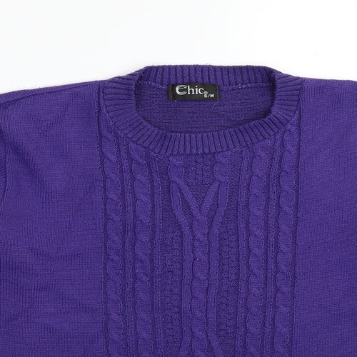 CHIC Womens Purple Round Neck Acrylic Pullover Jumper Size S - Size S/M