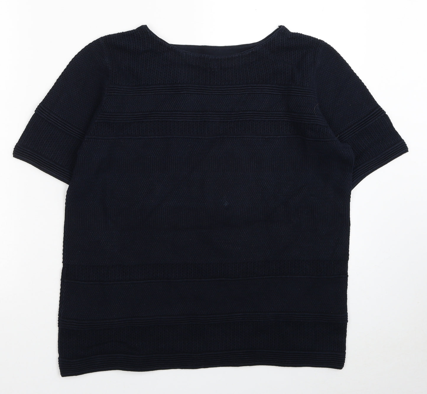 Lakeland Womens Blue Round Neck Striped Cotton Pullover Jumper Size 12