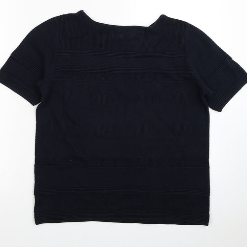 Lakeland Womens Blue Round Neck Striped Cotton Pullover Jumper Size 12