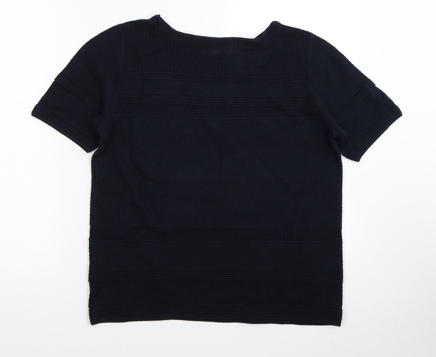 Lakeland Womens Blue Round Neck Striped Cotton Pullover Jumper Size 12