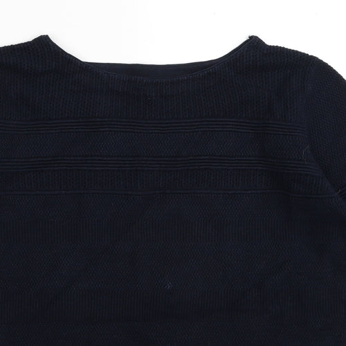 Lakeland Womens Blue Round Neck Striped Cotton Pullover Jumper Size 12