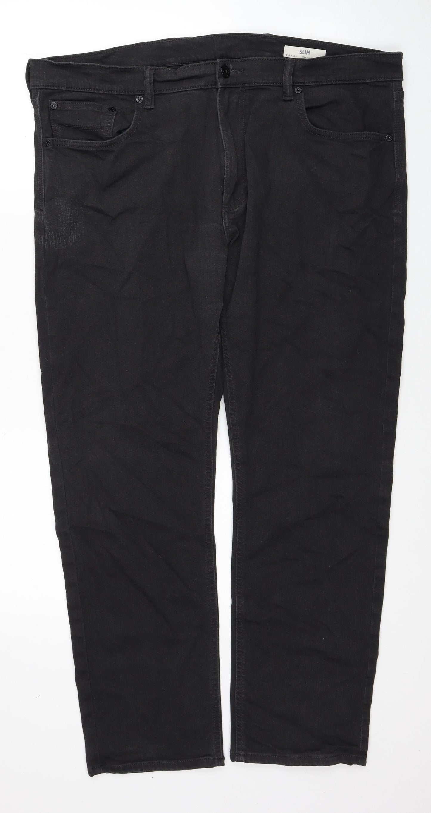Marks and Spencer Womens Black Cotton Straight Jeans Size 40 in L29 in Regular Zip