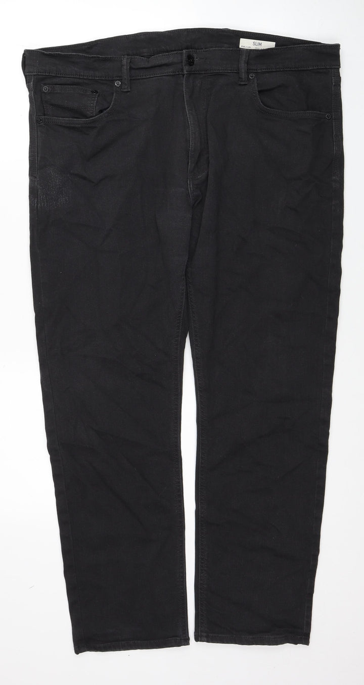 Marks and Spencer Womens Black Cotton Straight Jeans Size 40 in L29 in Regular Zip