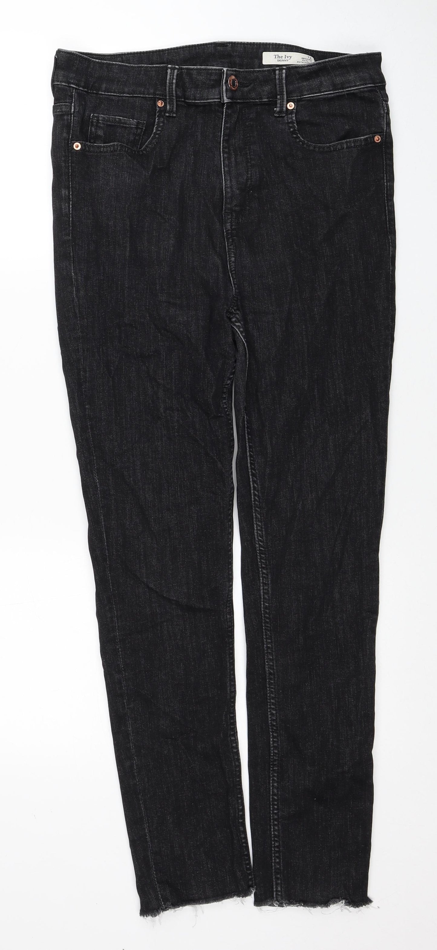 Marks and Spencer Womens Black Cotton Skinny Jeans Size 12 Regular Zip