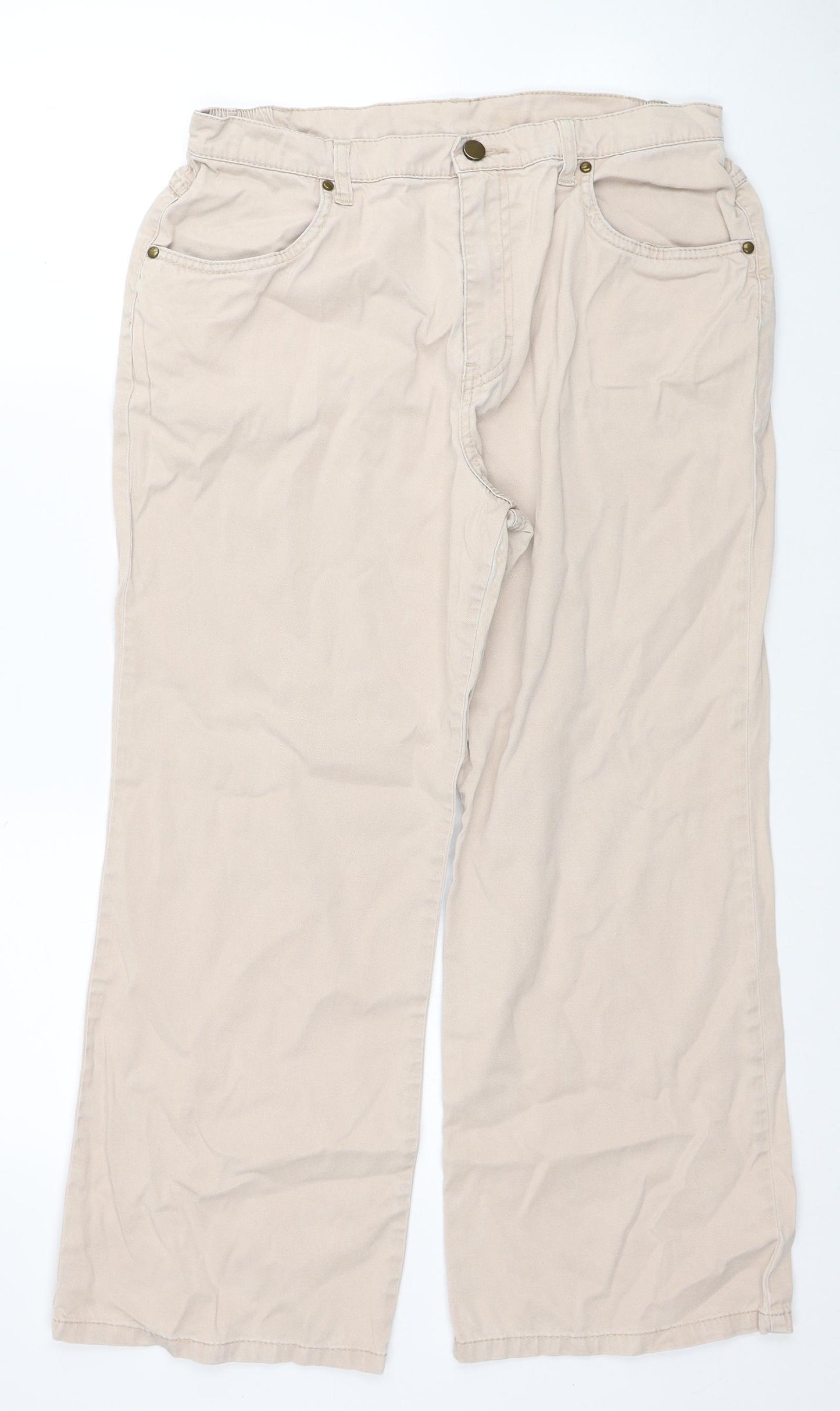 Marks and Spencer Womens Beige Cotton Bootcut Jeans Size 14 Regular Zip