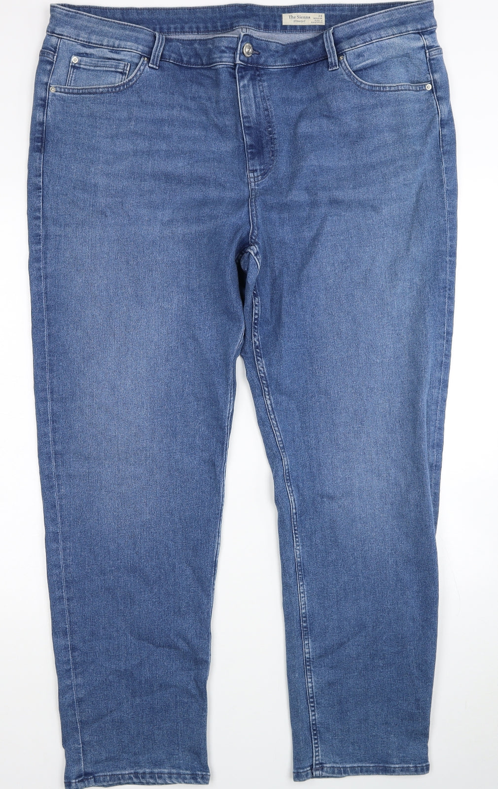 Marks and Spencer Womens Blue Cotton Straight Jeans Size 24 Regular Zip