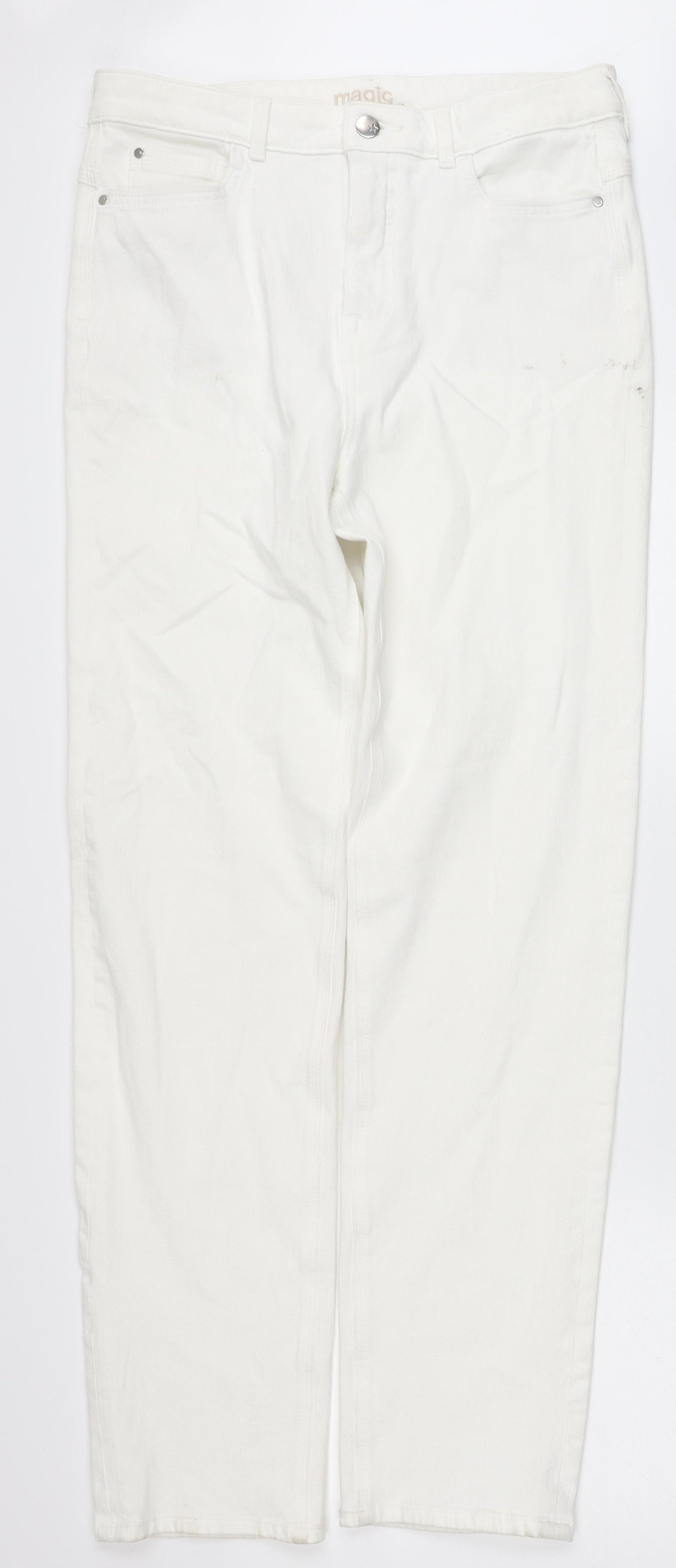 Marks and Spencer Womens White Cotton Straight Jeans Size 14 Regular Zip