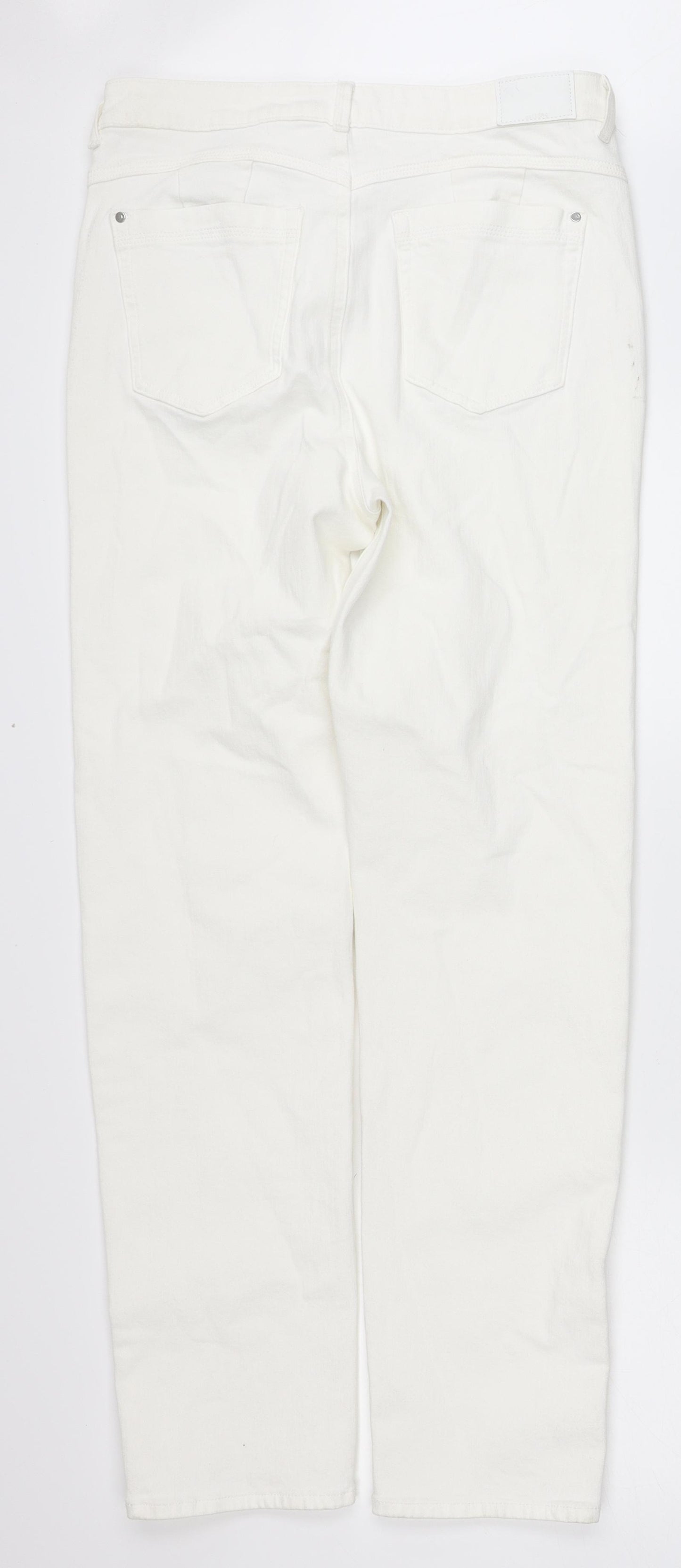 Marks and Spencer Womens White Cotton Straight Jeans Size 14 Regular Zip