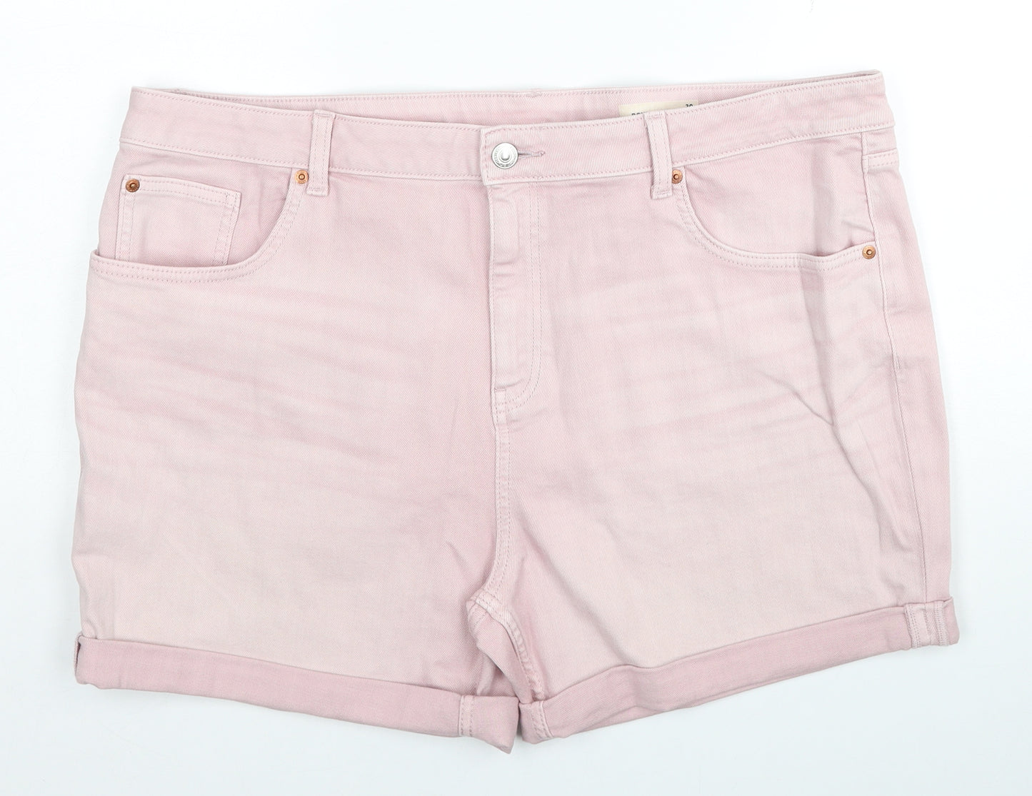 Marks and Spencer Womens Pink Cotton Boyfriend Shorts Size 20 Regular Zip