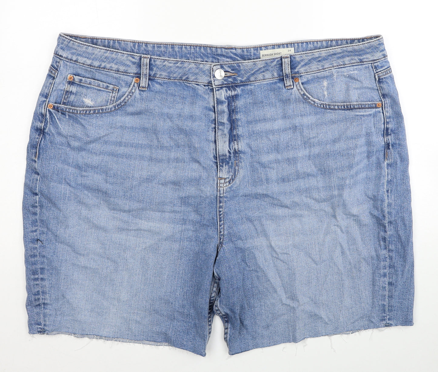 Marks and Spencer Womens Blue Cotton Cut-Off Shorts Size 24 Regular Zip