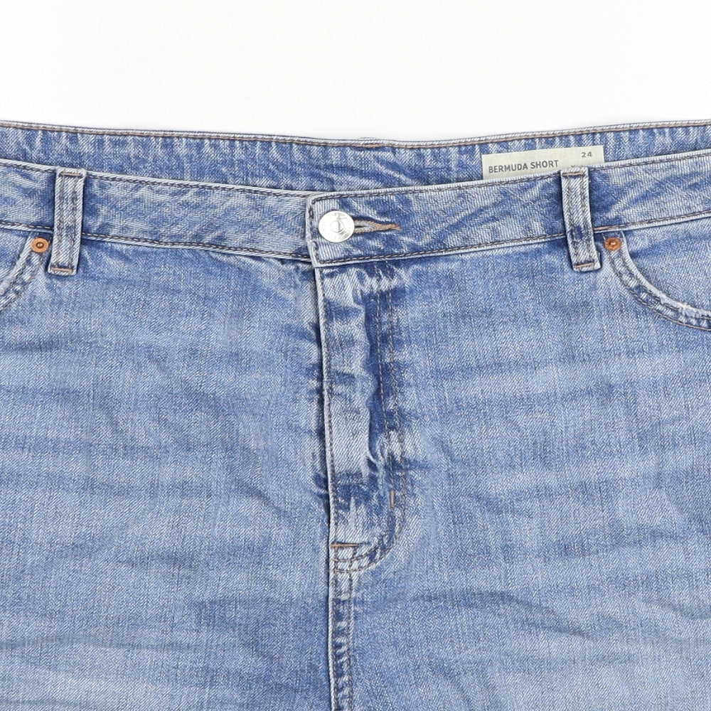 Marks and Spencer Womens Blue Cotton Cut-Off Shorts Size 24 Regular Zip